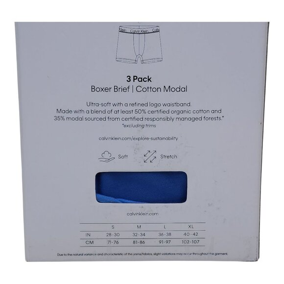 Calvin Klein Mens Boxer Briefs 3 Pack M Cotton Modal Blend Soft Blue Navy - Picture 6 of 8